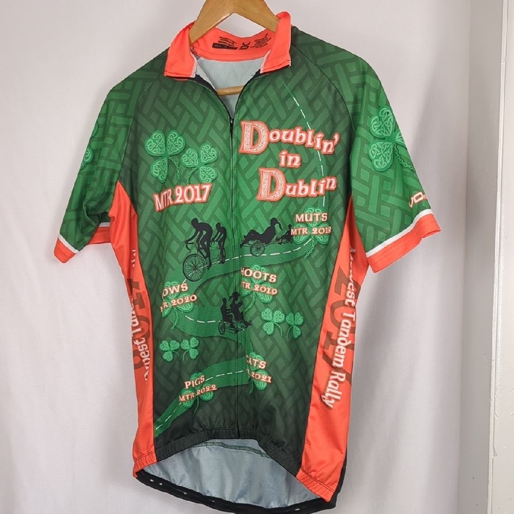 VOMAX Men's Medium Cycling Jersey Green Orange Dublin Irish Clover